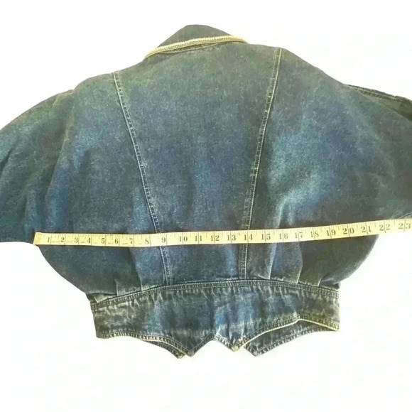 Vintage 80s Denim Jean Jacket Embroidered Double Breasted Acid Wash Size… - Picture 9 of 10